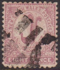 (F389-57) 1888 NSW 1/- magenta lyre bird stamp (BG)