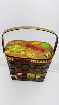 Vintage 1966 Caro Nan Signed & Hand Painted Wood Woven Basket