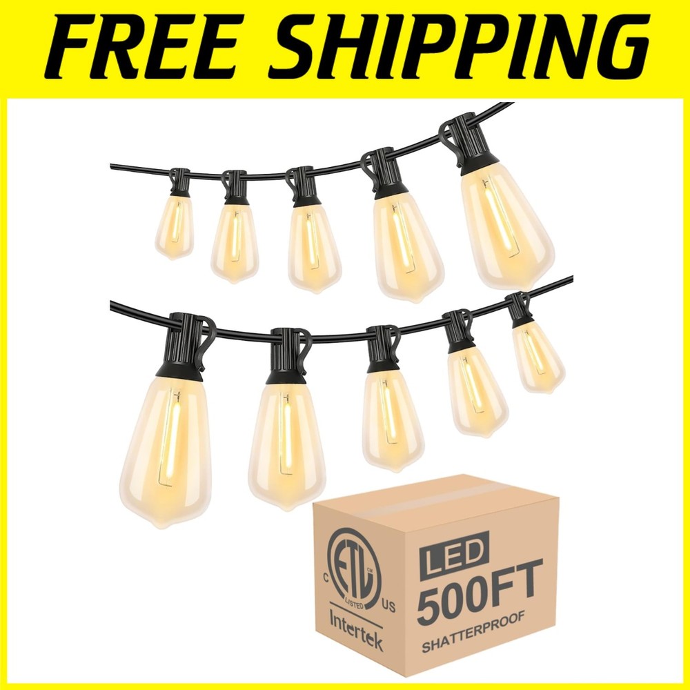 500FT Outdoor String Lights, LED Bistro String Lig