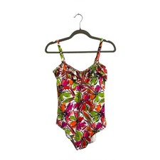 Anne Cole Pink Green Floral One Piece Bathing Suit Size 10