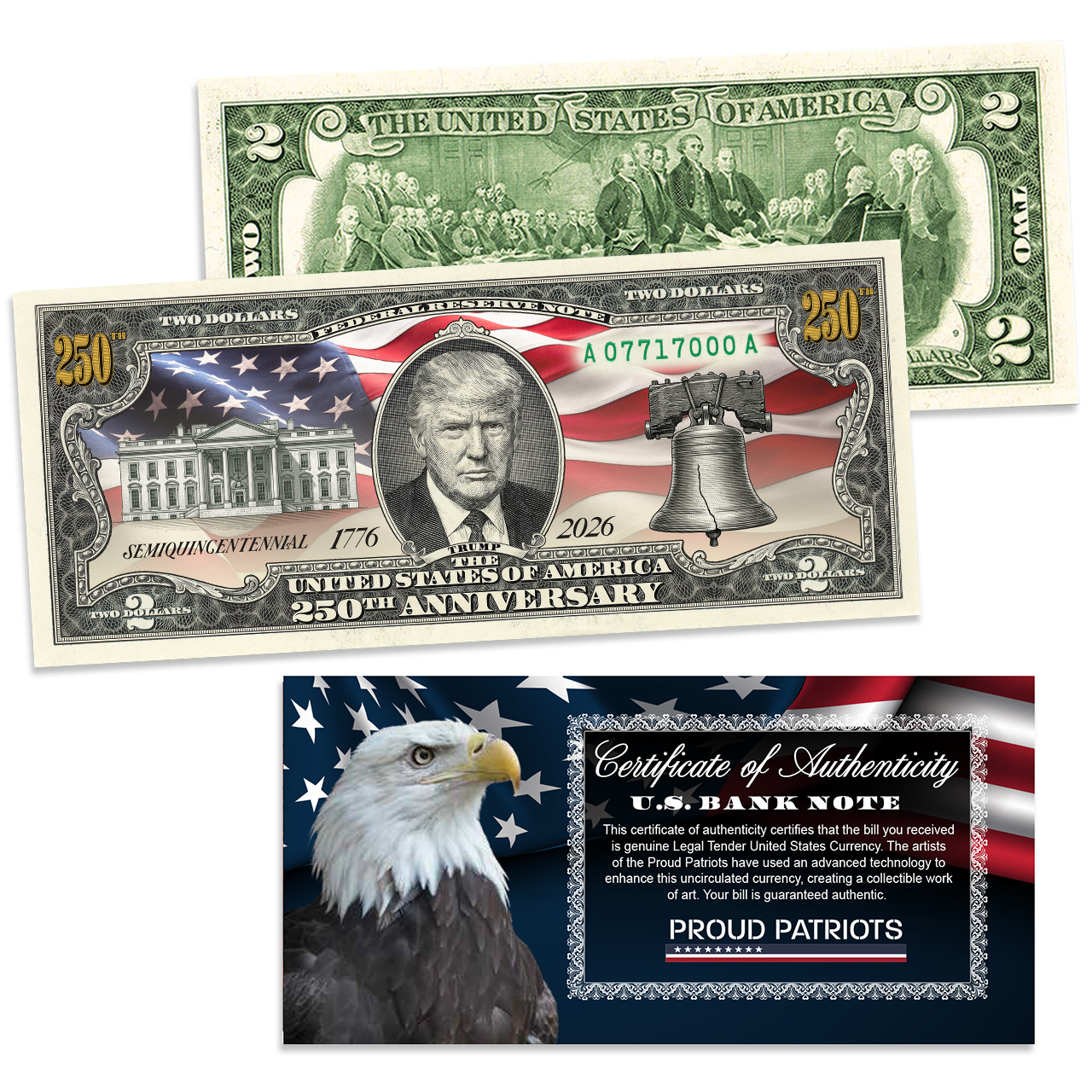 President Trump America's 250th Anniversary Legal Tender $2 Bill – Collector's E
