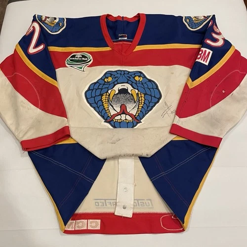 Game Worn Jeff Cheeseman Columbus Cottonmouths CHL Hockey Jersey Used Vintage 54