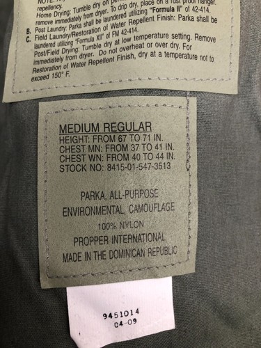 Parka, ABU USAF Civil Air Patrol, Goretex Medium Regular, NSN 8415-01-547-3513 - Bild 6 von 6