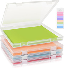12X12 Inch Scrapbook Paper Storage, 4 Pack Plastic Paper Storage Box with Colorf
