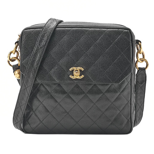 CHANEL Caviar Skin Bijoux Coco Mark Straight Flap One Shoulder Bag Black (Gold H