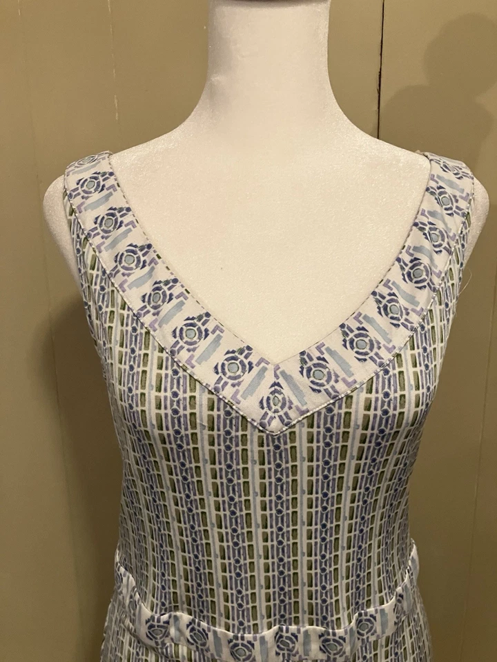 Maxi Vestido Tory Burch Seda Azul Verde Estampado Sin Mangas Boho Resort Mediano M Usado en Excelente Condición Foto 2 de 4