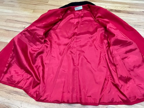 Vintage DUMAS Red Wool Fox Hunting Riding L Jacket Women’s Velvet Collar Lady - Bild 9 von 9