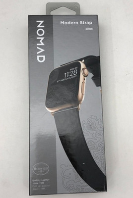 Nomad Modern BLACK Horween Leather Watch Strap & GOLD Metal for Apple Watch 40mm