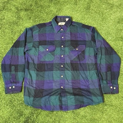 VTG Northwest Territory Men's Large Long Sleeve Flannel Green Purple Black Plaid
