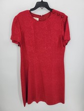 Talbots Dress Womens 10 Red Silk Short Sleeve Shoulder Button Detail Elegant
