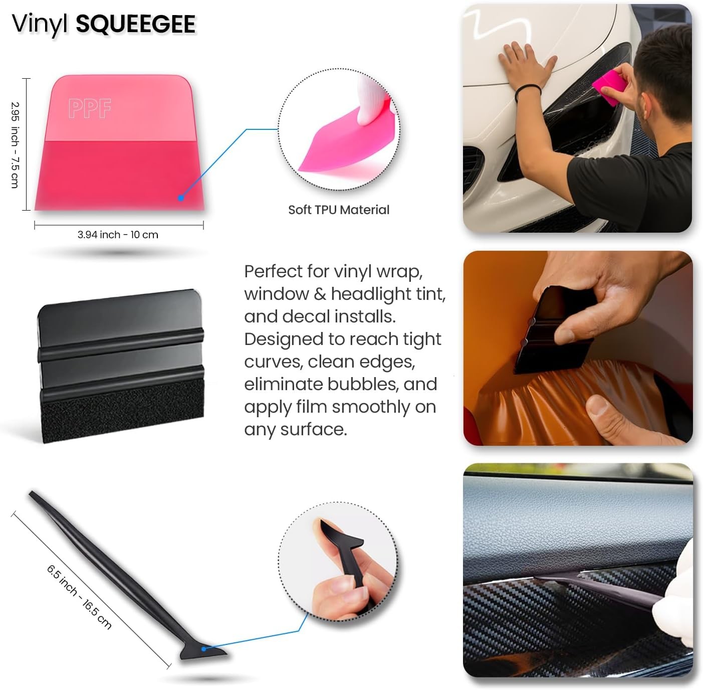 Car Window Tint Tool Kit, Squeegee, Scraper & Film Cutter for Vinyl Wrap