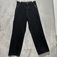 VTG Pepe London Jeans Men's 30 Black Denim Carpenter Y2K Rave Baggy Fit Logo