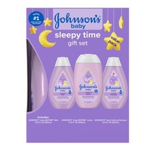 Johnson's Baby Sleepy Time Gift Set with Calming Bedtime Bath Wash, Lotion  Sha