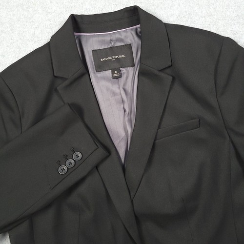 Banana Republic Blazer Women 6 Black Stretch Suit Jacket Office Business Casual