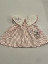 Vintage Baby Girl Dress Teddy Bear Butterflies Striped Pink 3 Months No Tag 