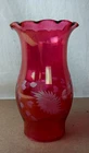 Vtg. Ruby Red Cut to Clear Glass Hurricane Chimney Lamp Shade 5 1/2" T 2 1/4" F
