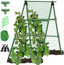 A Frame Metal Garden Trellis for Climbing Plants 47in with Net & Clips