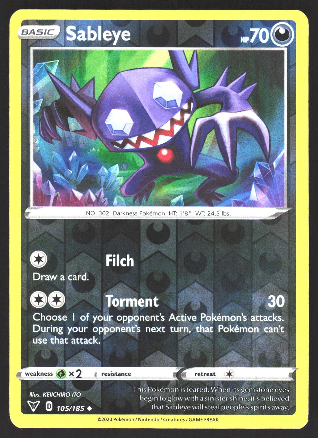 Sableye 105/185 Reverse Holofoil SWSH04: Vivid Voltage Lightly Played