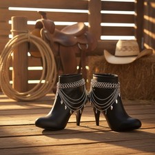 Women Silver Metal Chain 2 Boot Bracelets Anklet Shoe Leaf Charm Bling Christmas