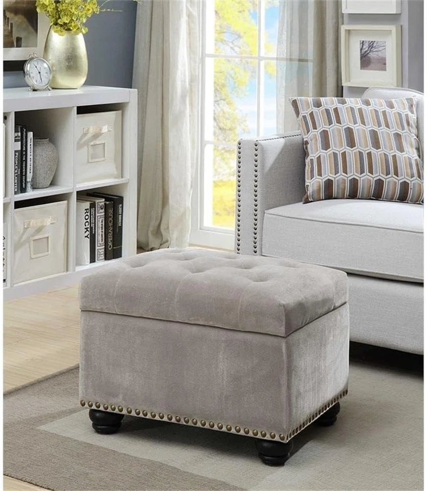 Lujosa otomana de terciopelo con almacenamiento y acolchado de botones - Decoración clásica del hogar Foto 4 de 4