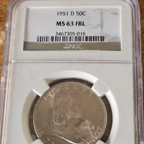 1951 Denver Franklin Half Dollar NGC MS 63 FBL Silver 50C KM#199
