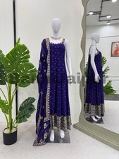 Blue Indian Anarkali Gown Suit wedding wear Gown Stylish Suit Set With Dupatta