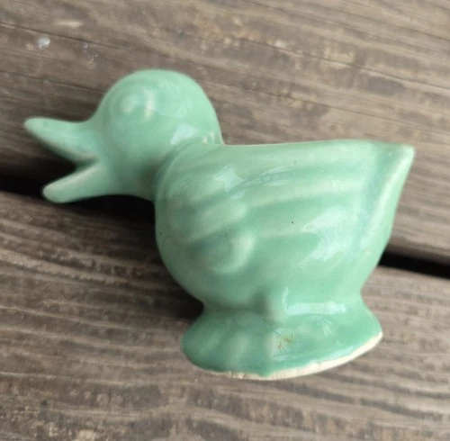 Vintage McCoy Pottery Ceramic Jade Green 5” x 4” Duck Planter Figurine