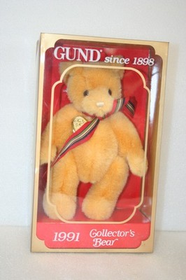 Gund 1991 Collector's Bear Jointed Plush Golden Brown  9'' Orig Pkg Tag Exc Cond
