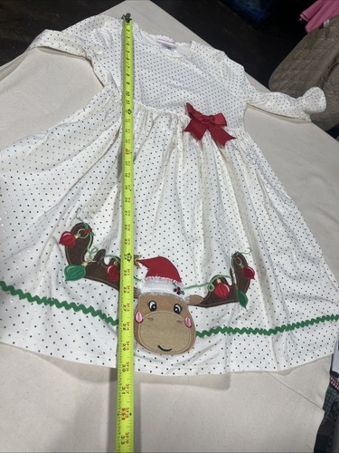 BONNIE JEAN Christmas Dress Girl's 12 Reindeer Fun~Gold Polkadots - Picture 11 of 15