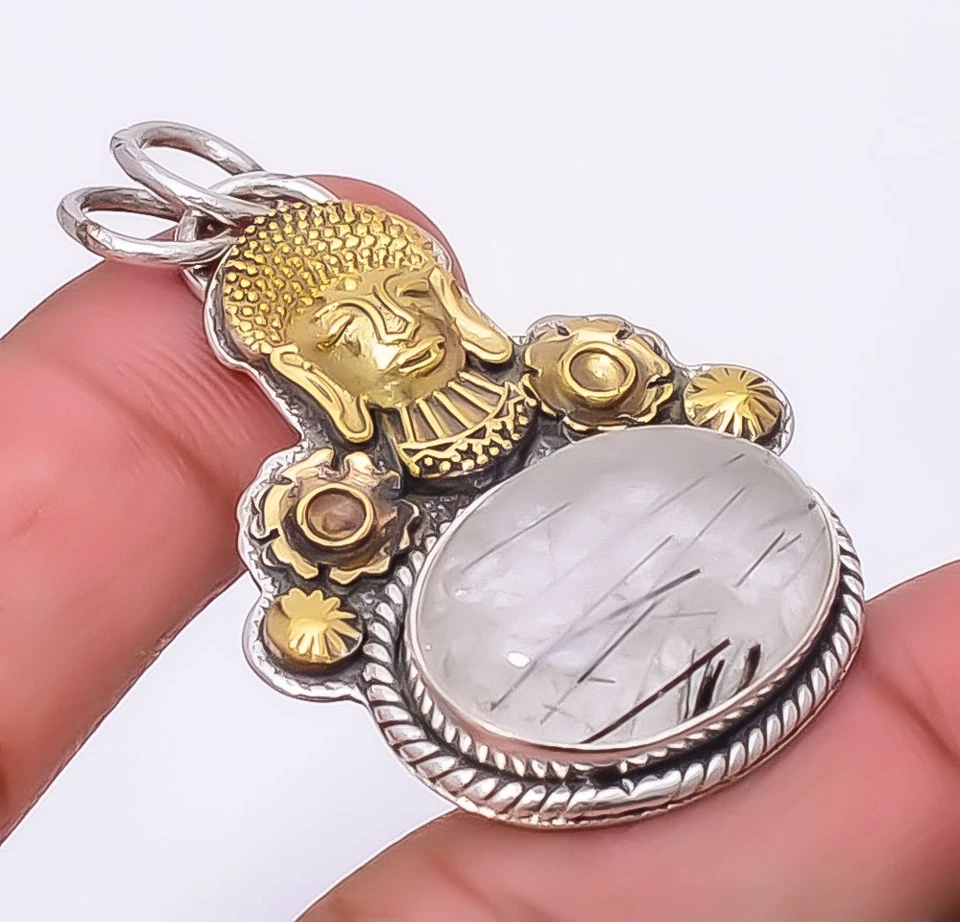 Colgante Cuarzo Negro Rutilado Plata de Ley 925 1.76" P082532, Regalo Navidad Foto 3 de 4