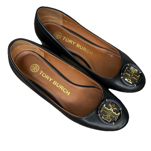 Tory Burch decolte in pelle nera multi logo tacco a blocco donna misura 39 8,5 oro - Foto 2 di 13