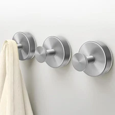 Suction Cup Hooks for Shower 3-Pack Silver Bathroom Wall Removable