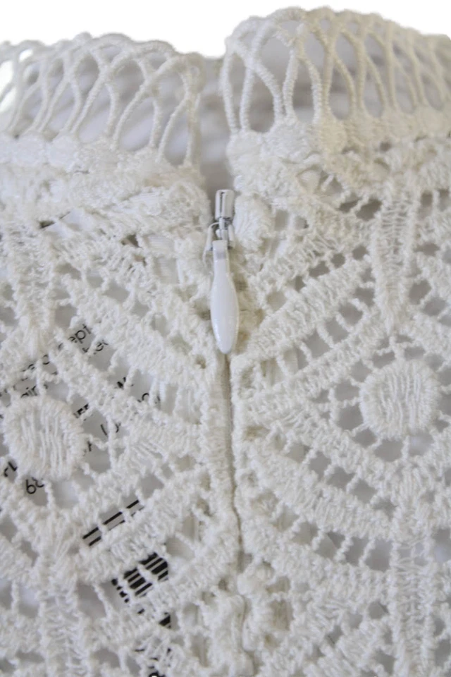 Veronica Beard Women White Cotton Mock Neck Sleeveless Geometric Blouse Size 10 - Image 4 of 4