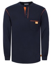 FR Pocket Henley 7OZ 100 Cotton Flame Resistant Henley Style Navy Long Sleev...