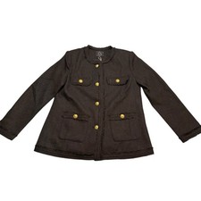 NWT M. Infisavo New York Women s Black Blazer Size L Gold Button Tweed Jacket