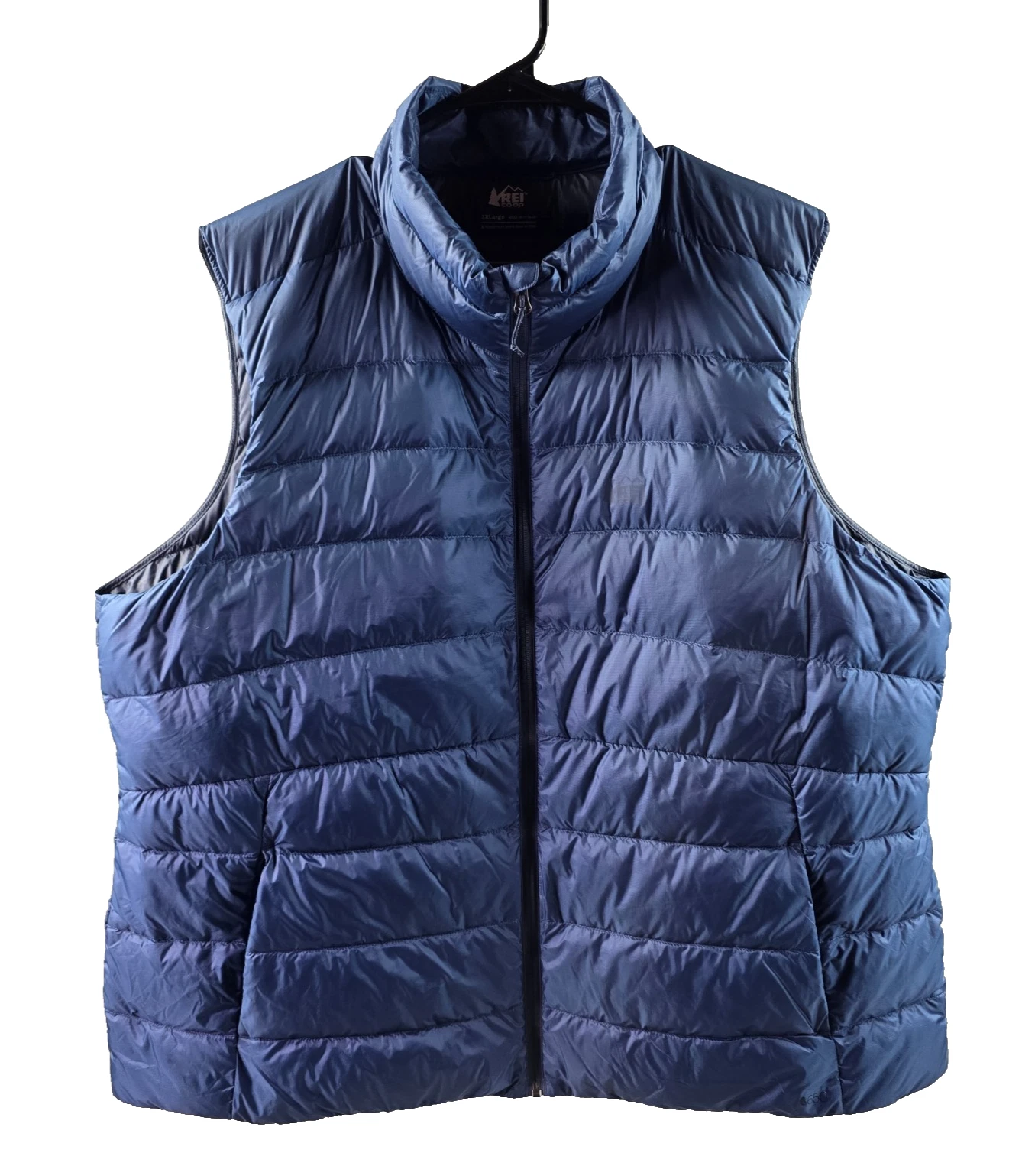 REI Co-op Mens Puffer Vest Size 3XL Blue 650 Down Pockets Warm Full Zip