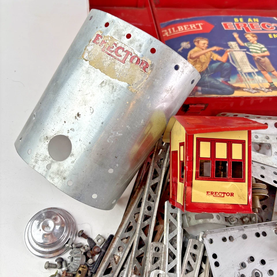 Antiguo Erector Gilbert Años 50-60 "Motor de Vapor" Nº 10062 Estuche y LOTE DE PIEZAS Foto 3 de 4