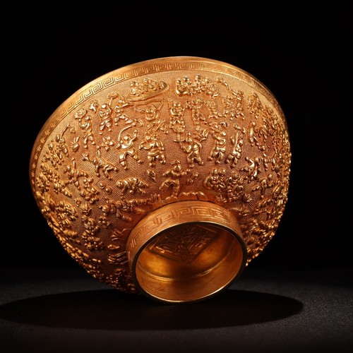 Collection chinese Antique Copper gilt handmade carven Hundred son pattern bowl - Picture 5 of 9