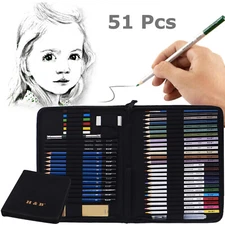 51pcs Professional Drawing Artist Kit Set Pencils and Sketch Charcoal Art & Bag