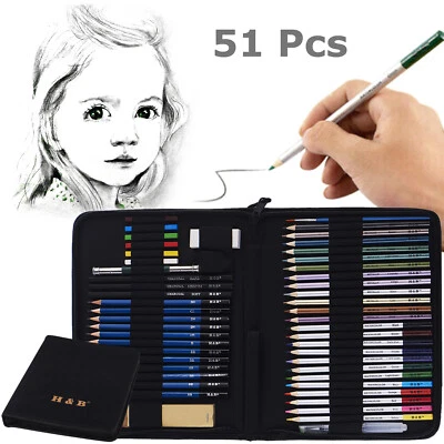 H & B 51pcs Professional Drawing Artist Kit Set Pencils and Sketch Charcoal Art & Bag