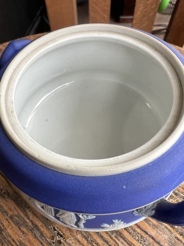 VTG Wedgwood Porcelain Portland Blue Jasperware Creamer Sugar Bowl Pair England - Imagen 19 de 19