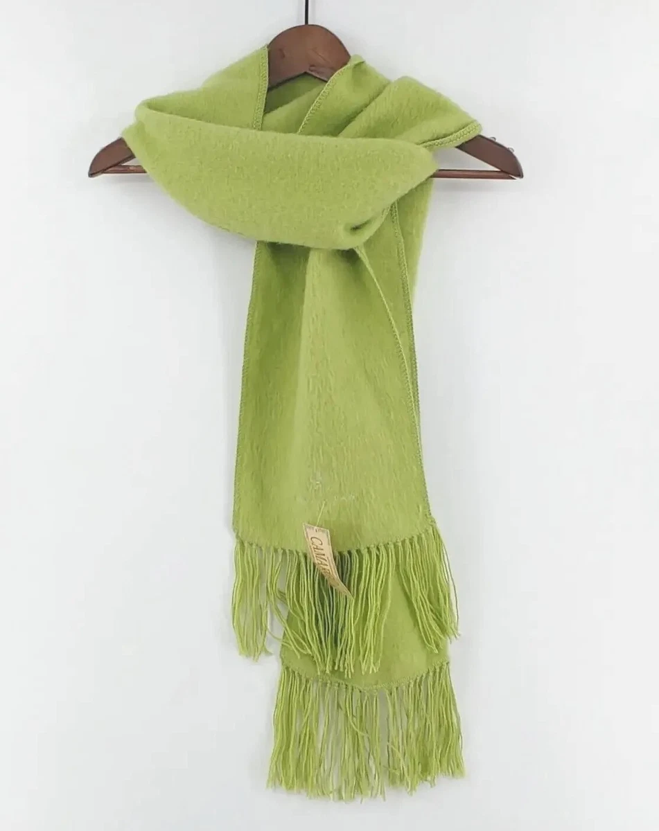 Alpaca Camargo Scarf Womens Green Wool-Blend Shaggy Fringed Boho Unisex Peru
