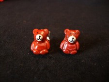 Adorable Set of Teddy Bear Earrings, Pierced Style, Hand Painted Ceramic