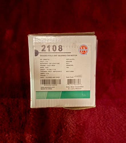 US Motors 2108 Shaded Pole Unit Bearing Fan Motor 9W 1550 RPM 115V TEAO