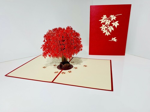 Origami Pop Cards Red Japanese Maple Tree 3D Pop Up Greeting Card Mother's Day - Picture 9 of 12