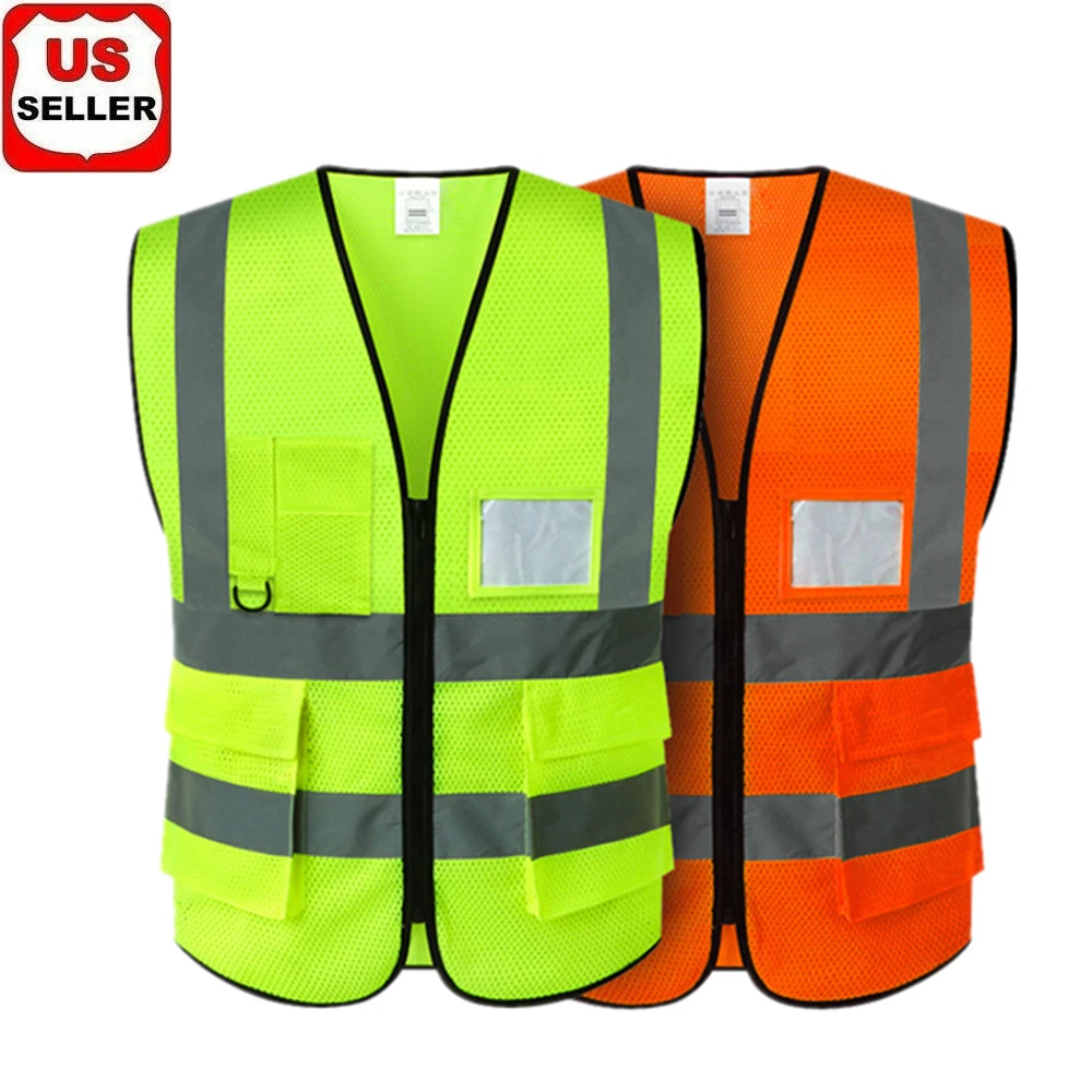 5 Pockets Safety Vest with High Visibility Reflective Stripes 2 Colors Security - product detail image 1