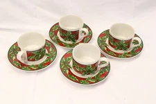 International Tableworks Christmas Celebration 4 Cups 4 Saucers Lot of 8 Xmas