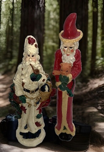 Geschnitztes Holz 2er Set Weihnachtsmänner der alten Welt 5,75 & 6,5" hoch handbemalt Vintage - Bild 10 von 10
