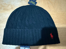 Polo Ralph Lauren Black Cable Knit Merino Wool Blend Beanie Hat NEW RRP £75