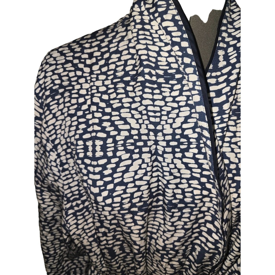 Katie Kime Womens Printed Long Robe S/M Blue & White Elegant Design